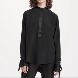 RAG & BONE "DYLAN" Long-Sleeve Silk Blouse W/ Tie Cuffs‎ in Black Size Medium